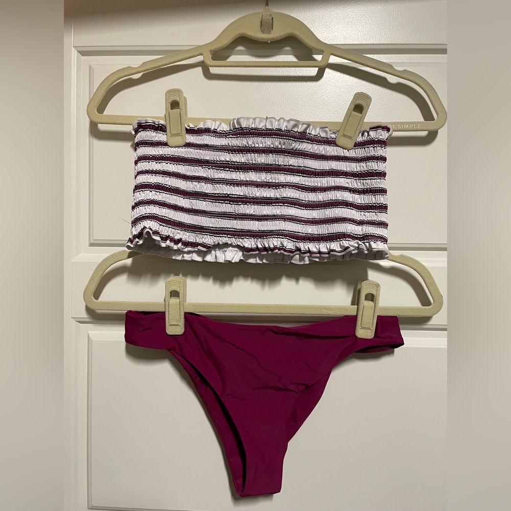 Zaful Two Piece Bikini, Strapless, Maroon and White- Medium US size 6